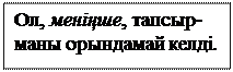 Надпись: Ол, меніңше, тапсыр-
маны орындамай келді. 
