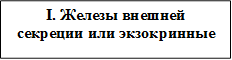 I. Железы внешней 
секреции или экзокринные
