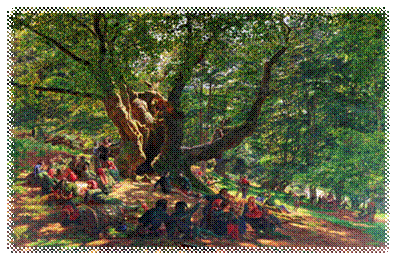 Edmund_George_Warren_Robin_Hood_and_His_Merry_Men_in_Sherwood_Forest__Arms_outstretched_Leaning_Mustaches_Women_Adults_Men_b