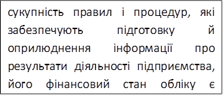 сукупність правил і процедур, які забезпечують підготовку й оприлюднення інформації про результати діяльності підприємства, його фінансовий стан обліку є обов’язковим для всіх підприємств