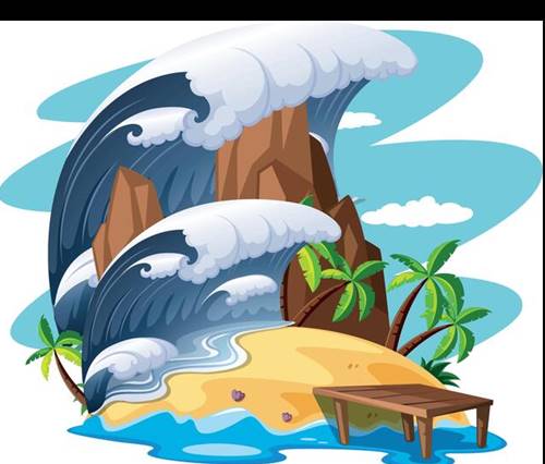 Tsunami on island scene illustration Stock Vector Image & Art - Alamy