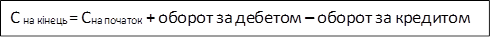 С на кінець = Сна початок + оборот за дебетом – оборот за кредитом