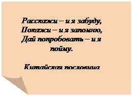 Загнутый угол: Расскажи – и я забуду,
Покажи – и я запомню,
Дай попробовать – и я пойму.

Китайская пословица

