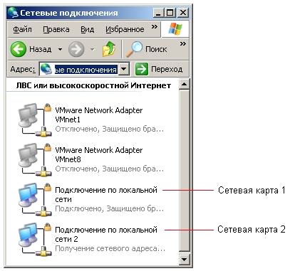 Два сетевых подключения на ведущем ПК1