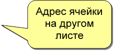 Адрес ячейки на другом листе