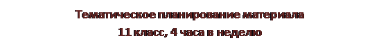 Надпись: Тематическое планирование материала 
11 класс, 4 часа в неделю
