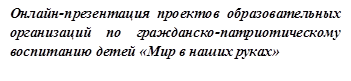 Онлайн-презентация проектов образовательных организаций по гражданско-патриотическому воспитанию детей «Мир в наших руках»