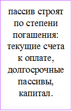 пассив строят по степени погашения: текущие счета к оплате, долгосрочные пассивы, капитал.