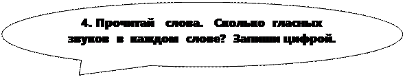 Овальная выноска: 4. Прочитай   слова.   Сколько  гласных  звуков  в  каждом  слове?  Запиши цифрой.


