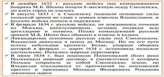 Ход смоленской войны - таблица