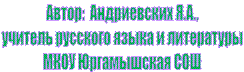 Автор:  Андриевских Я.А.,
учитель русского языка и литературы
МКОУ Юргамышская СОШ