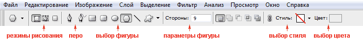 Панель инструментов фигур