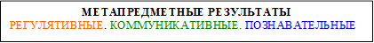 МЕТАПРЕДМЕТНЫЕ РЕЗУЛЬТАТЫ
РЕГУЛЯТИВНЫЕ. КОММУНИКАТИВНЫЕ. ПОЗНАВАТЕЛЬНЫЕ
