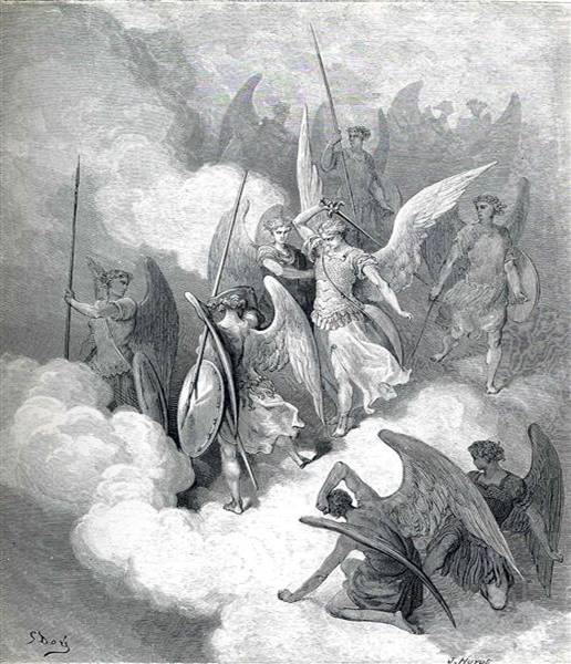 Абдиель и сатана. Иллюстрация к поэме Джона Мильтона "Потерянный рай",  c.1868 - Гюстав Доре - WikiArt.org