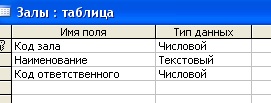 Структура таблицы Залы