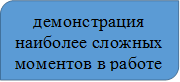 демонстрация наиболее сложных моментов в работе

