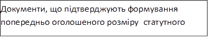 Документи, що підтверджують формування попередньо оголошеного розміру статутного
капіталу
