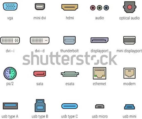 Набор векторных значков для портов компьютерного интерфейса