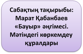 Сабақтың тақырыбы: Марат Қабанбаев «Бауыр» әңгімесі. Мәтіндегі көркемдеу құралдары