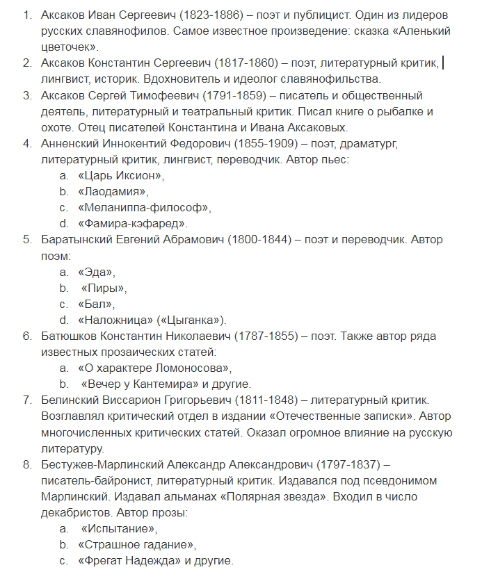 Список писателей