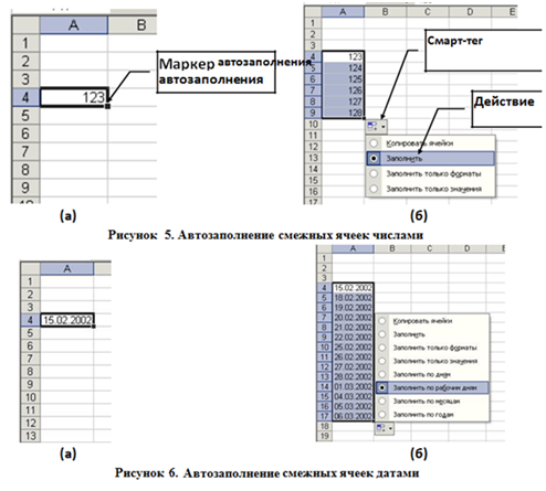 автозаполнение смежных ячеек