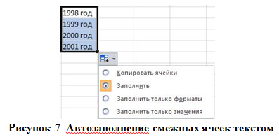 Автозаполнение смежных ячеек текстом