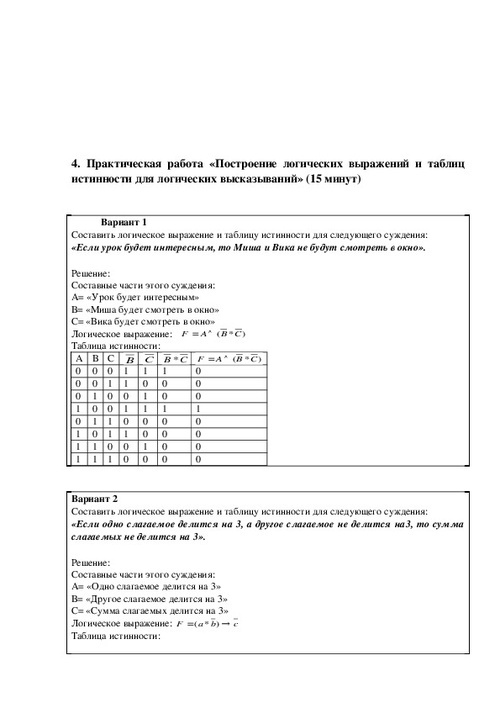 Презентация к уроку Логические выражения и таблицы истинности - информатика, пре