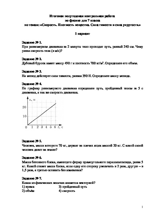 Анализ итоговой контрольной работы по физике 7 класс образец по фгос