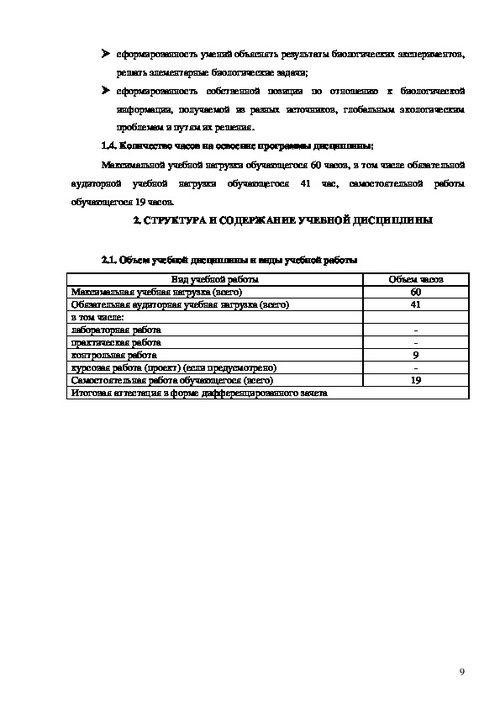 Биолог переподготовка учебный план