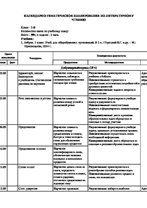 Календарно тематический план дополнительной образовательной программы