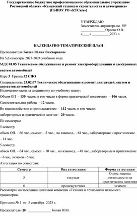 Обложка для материала Планирование МДК 01.05 Техническое обслуживание и ремонт электрооборудования и электронных систем автомобилей