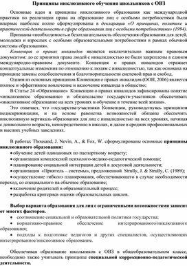 Обложка для материала Принципы инклюзивного обучения школьников с ОВЗ