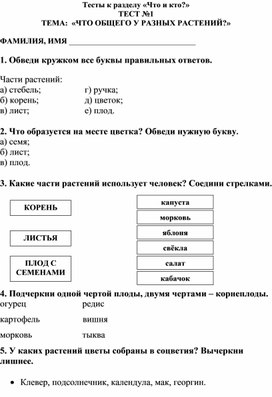 Обложка для материала Тесты Окружающий мир с 1 по 12. 1 класс