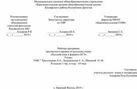 Обложка для материала Рабочая программа предметного кружка по русскому языку для 9 класса