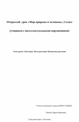 Открытый  урок «Мир природы и человека», 2 класс