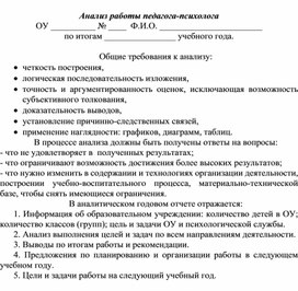 Обложка для материала Анализ работы педагога-психолога