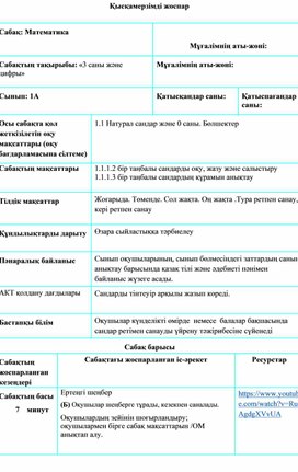 Сандар және цифрлар 3 саны және цифры ҚЫСҚАМЕРЗІМДІ ЖОСПАР