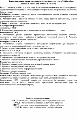 Технологическая карта урока английского языка по теме «Talking about schools in Russia and Britain» в 6 классе