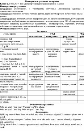 Обложка для материала Конспект урока английского языка по теме Повторение изученного материала