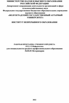 Обложка для материала Рабочая программа по информатике для СПО