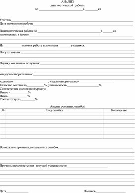 Обложка для материала Анализ диагностической работы (бланк)