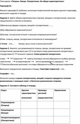 Обложка для материала Инструктивная карта урока.Тема:"Плауны. Хвощи.Папоротники"