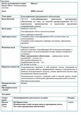 Обложка для материала Информатика_10 класс_Классификация ПО_План урока