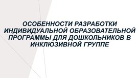 Особенности разработки индивидуальной образовательной программы для дошкольников в инклюзивной группе