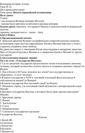 Урок "Начало европейской колонизации"