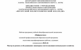 Обложка для материала Рабочая программа по Информатике для первого курса код профессии 08.01.26  «Мастер по ремонту и обслуживанию инженерных систем жилищно-коммунального хозяйства»