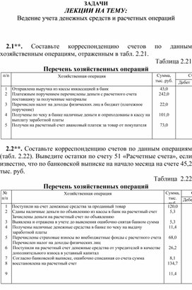Обложка для материала ЗАДАЧИ ЛЕКЦИИ НА ТЕМУ: Ведение учета денежных средств и расчетных операций