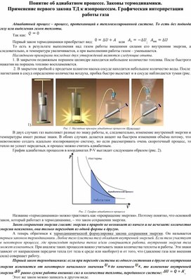 Понятие об адиабатном процессе. Законы термодинамики.  Применение первого закона ТД к изопроцессам. Графическая интерпретация работы газа