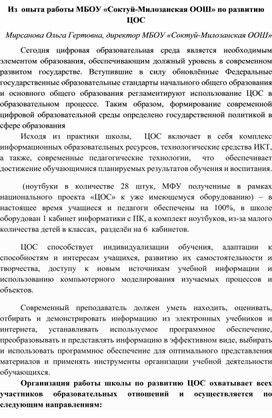 Обложка для материала Из опыта работы школы по развитию ЦОС