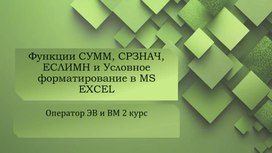 Обложка для материала Презентация к открытому уроку "Использование функций и условного форматирования в Excel"